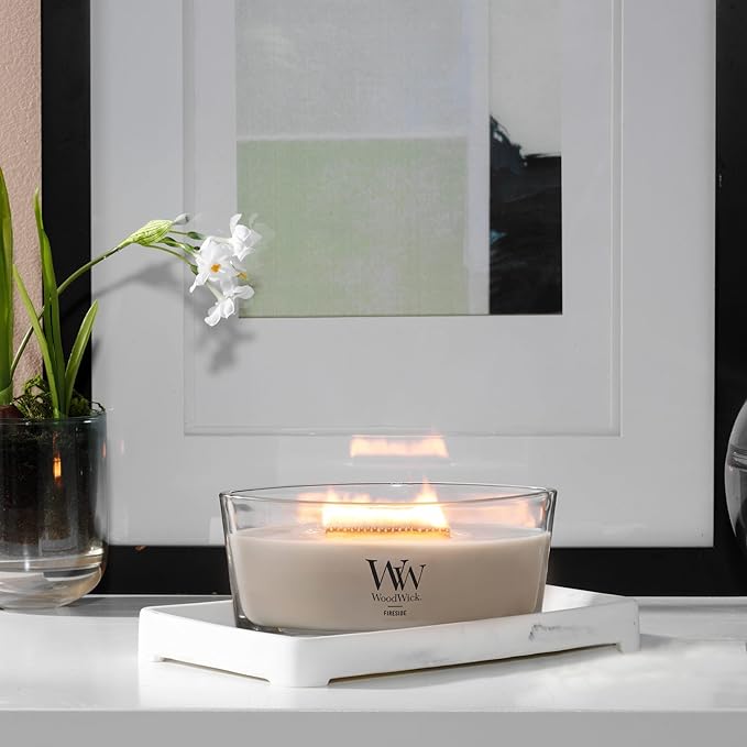 WoodWick Fireside Holiday Candle Gifts for Women and Men, 16 oz Ellipse Candle with Crackling Wick