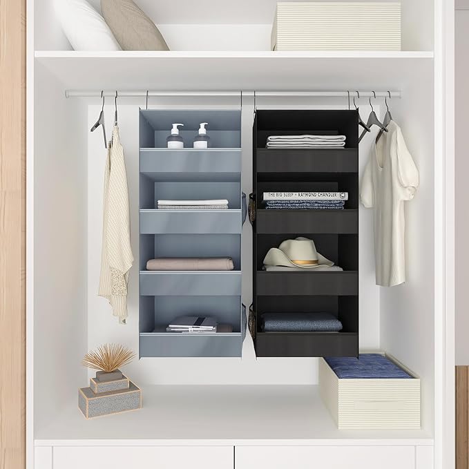 4-Shelf Hanging Closet Organizer and Storage Foldable Hanging Closet Shelves Front Lip Design Washable Hanging Storage, Gray
