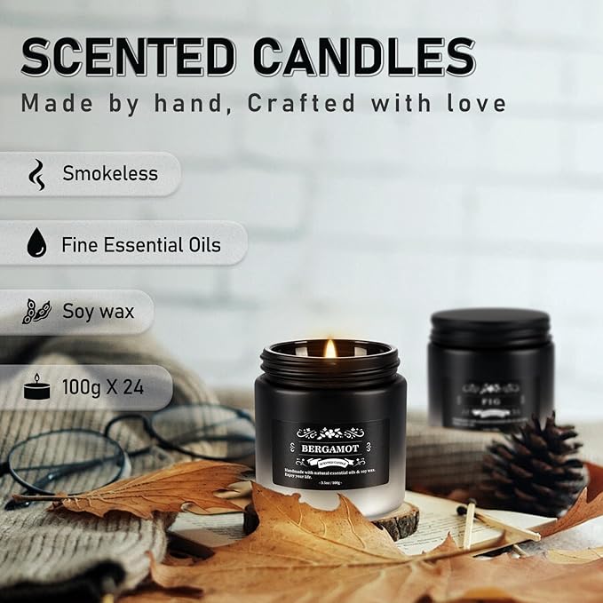 24 Pack Scented Candles with Added Natural Essential Oils, 3.5oz, Suitable for Various Festivals, Parties, Yoga, and Home Scened