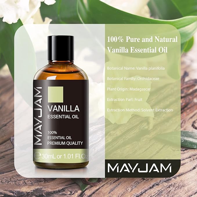 Vanilla Essential Oil 30ml/1.01fl.oz, MAYJAM Premium Vanilla Oils for Aromatherapy, Diffuser, Soap Making, Candle Making, Long Lasting Scents (Pack of 2)