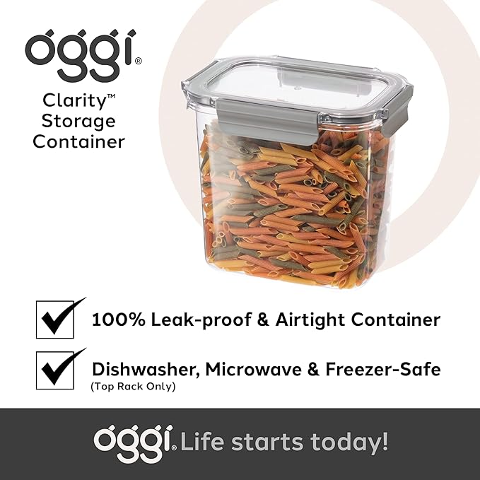 Oggi Clarity Leak-Proof Airtight Food Storage Container - Ultra clear, BPA free, Sealable Container with Lid, Ideal for kitchen storage, Kitchen Organization, Perfect Meal Prep Containers. 100oz/3lt