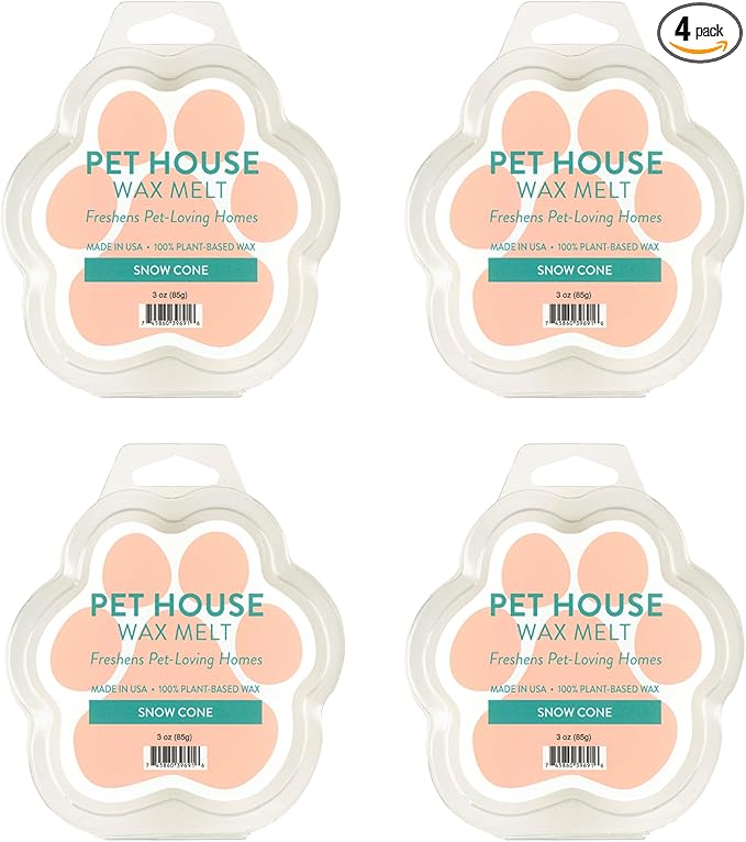 Pet House Snow Cone Scented Wax Melts - Long-Lasting Plant Based/Soy Wax Melts for Pet Odor Pack of 4