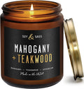 Mahogany Teakwood Candles I Scented Black Candles for Men or Women - Rich Mahogany, Teakwood & Geranium Soy Wax Mens Candle - Infused w/Essential Oils I 50Hr Burn, 9oz I Non Toxic I Made in USA