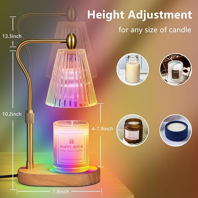 Imenlox Dimmable Candle Warmer Lamp with RGB Mode & Timer, Electric Melting Lamps for Jar Candles, Wax Melt Warmers for Home Bedroom Decor (8 Colors LED Changing)