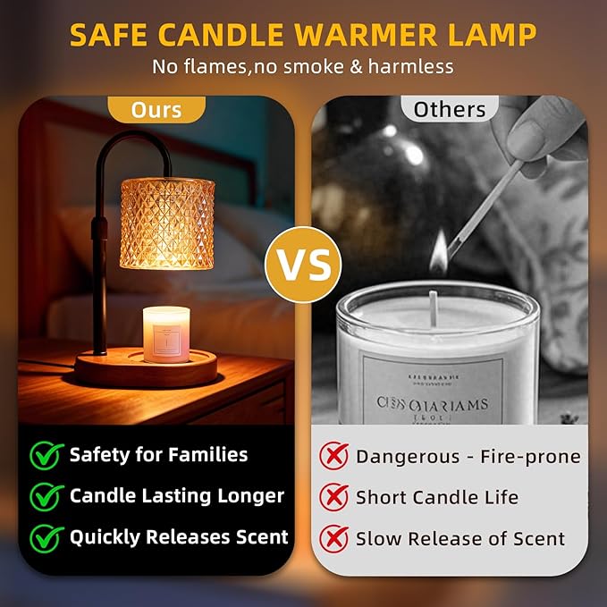 Height Adjustable Candle Warmer Lamp with Timer, Dimmable Candle Warmer for Jar Candles(Not Included), House Warming Home Decor Cozy Wax Melts Warmer, Christmas Birthday Gifts for Women Mom (Black)