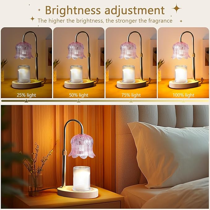 CRMILL Candle Warmer Lamp Electric Timer - Modern Home Decor Table Lights for Candles Warming Height Adjustable Dimmable Warmers Pink