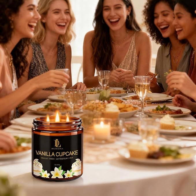 Vanilla Cupcake Scented Candle, 12oz 60 Hour Long Lasting Candles, Large 3 Wick Natural Soy Candles for Home Scented, Candle Gifts for Women Men