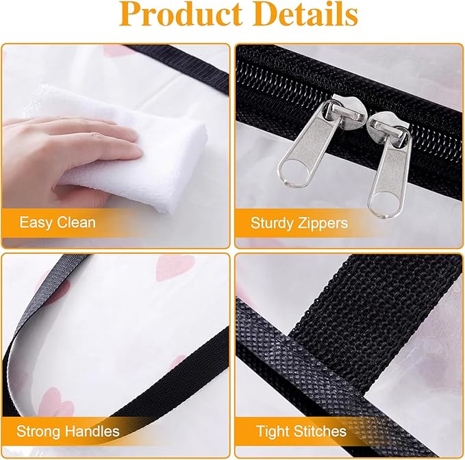 MEETOZ 4 Pack Clear Plastic Storage Bags, 40L Foldable Clothes Storage Boxes, Wardrobe Organizer Moving Bags with Reinforced Handle for Loft Wardrobe for Bedding Clothes