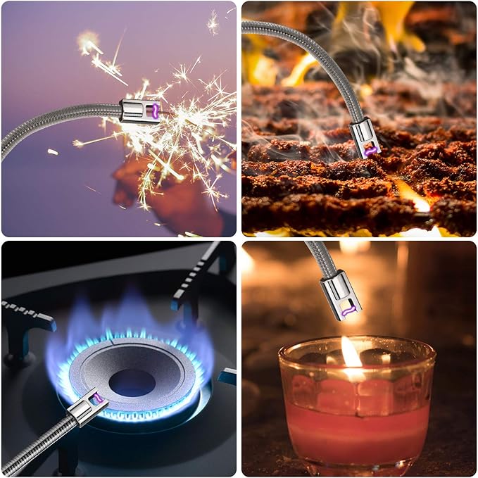 VEHHE Rechargable Lighter, Electric USB with LED Battery Display Safety Switch Longer Flexible Neck Arc Candle Lighter for Camping Cooking BBQs