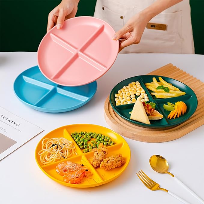 Yellow 4 Compartment Divided Plates Snacks Tray Dinner Plate,Food Grade Fruit Plates BPA Free - 1Pack