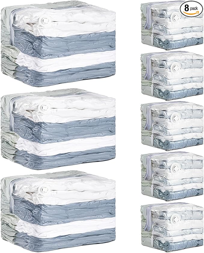 TAILI 8 Pack Vacuum Storage Bags, Cube Space Saver Bags Combo(3 Jumbo +5 Medium), Vacuum Seal Bags for Bedding, Clothing, Comforters, Blankets, Closet Oragnizaer and Space Saving