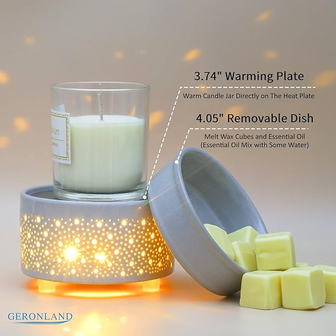 Wax Melt Warmer Ceramic 3-in-1 Oil Burner Electric Candle Wax Warmer Burner Heating Plate Melter Fragrance Warmer for Scented Waxs Home Office Bedroom Aromatherapy Gift& Décor (Grey)