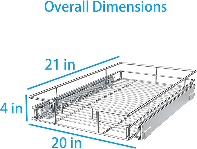 Pulloutor Pull Out Cabinet Organizer,Slide Out Kitchen Cabinet Storage Shelf and Drawer Organizer NEED 21" W and 22" D Cabinet, Chrome Finish (20 * 21 in)