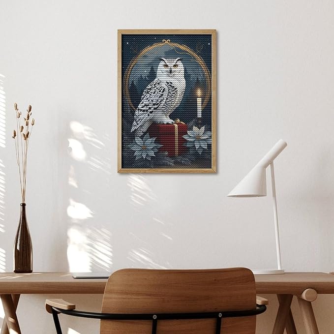 KIVJMSIDJA Diamond Art Kits for Adults Snowy Owl & Candle Glow - Winter Night Scene DIY Round Diamond Art for Home Wall Decor & Crafts Gifts 8"x12"