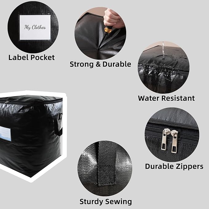3 Pack 52L Storage Bags for Clothes, Moving Bags Heavy Duty Extra Large with Reinforced Handle, Storage Containers for Organizing Bedding, Blanket, Sheets, Pillows, Toys, Christmas Decorations