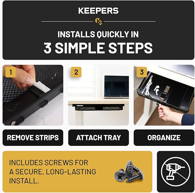 KEEPERS - Under Desk Drawer Slide Out – Metal Under Desk Storage Drawer for Office, Home, RV, Kitchen – Slim Under Table Drawer Attachment with Easy DIY Mount - Under Desk Organizer - 13x10x2.5In