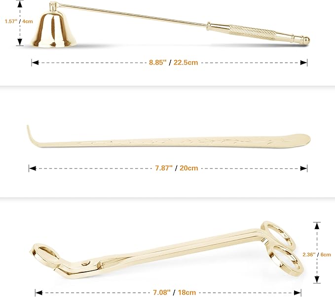 3 in 1 Candle Snuffer Long Handle Candle Extinguisher Candle Wick Trimmer Candle Cutter Candle Wick Dipper Kit - Gold