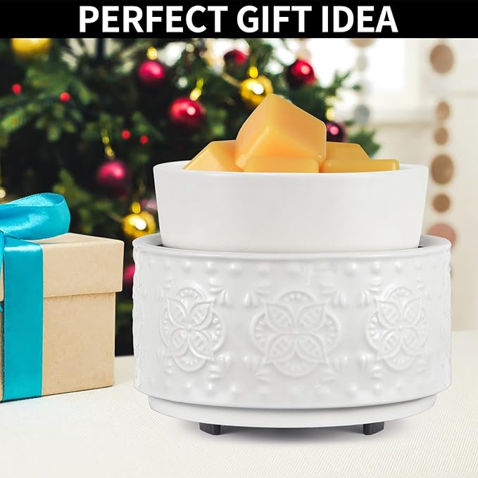 mocosa Ceramic Candle Wax Melt Warmer for Scented 3-1 Electric Candle Warmer Home Fragrance Burner for Mom Women(White-Granular)