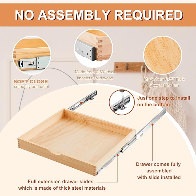 Sintuff 4 Pack Wooden Pull out Tray Cabinet Organizer Gentle Close Roll out Shelves for Kitchen Cabinets Fully Assembled Slide Pantry Shelves (26'' X 21'')