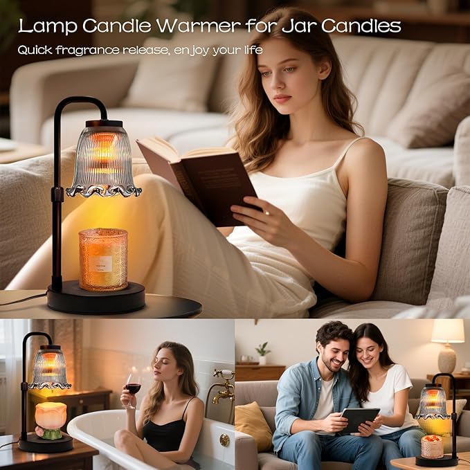 Banbanda Candle Warmer Lamp with Timer Dimmer: 3 Timing Mode, 35W Safety Anti-Scalding, 4 Level Dimming Romantic Night - Wax Warmer for Scented Wax for Home Decor Gifts