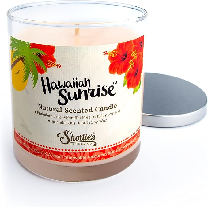 Hawaiian Sunrise Scented Natural Soy Candle, Essential Fragrance Oils, 100% Soy, Phthalate & Paraben Free, Clean Burning, 9 Oz.