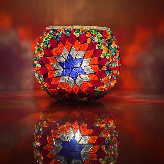 BYTURKISHLAMPS DIY Turkish Mosaic Candle Holder Kit & 1 Glass + 1LB+ Mosaic Tiles and Beads Bulk, Make Your Own Creative Glass and Garden Craft, Making Table Tealight for Adults, Teens, Family, Couple