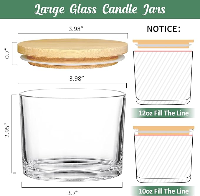 SUPMIND 12oz Candle Jars for Making Candles, 8 Pack Large Clear Glass Empty Candle Jars with Bamboo Lids and Wick Kit, Multiple Wicks Wide Mouth Candle Container Bulk, Ideal for Candle Business