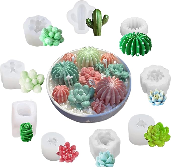 Navani 9 Pack Succulent Silicone Mold,Flower Resin Mold,Silicone Candle Molds.3D Cacti Candle Mold Silicone for Scented Candles Soaps Making, Wax, Resin Casting,Soap Cake Dessert Mousse Mold (A)