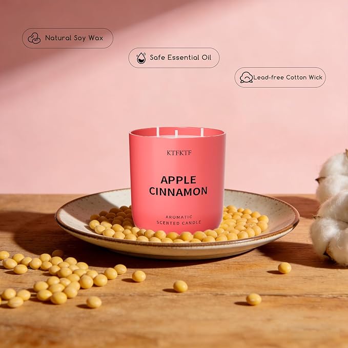 Apple Cinnamon Scented Candle for Home, 14.1oz 80 Hour Long Lasting Aromatherapy Candles for Stress Relief & Calm, Non-Toxic Essential Oil & Soy Wax | Cozy Spicy Fruity Fragrance