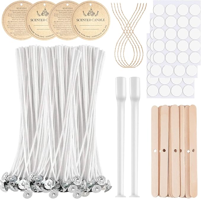 Candle Making Kit - 100pcs Wicks with Stickers, Holders, Placing Tube and Tags - 6 Inch Kit