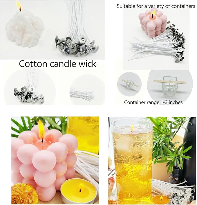 100Pcs Candle Wicks 4 Inch,100pcs Candle Wick Stickers,Candle Wick Centering Device,20 Pcs Metal Sustainer Tabs,5pcs Candle Wick Holder Materiales para Hacer Velas