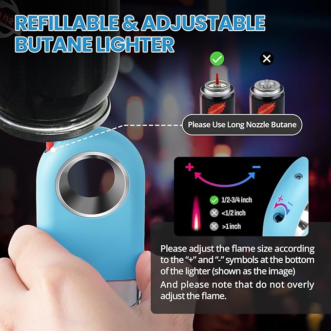 Mini Torch Lighter Cool Ring Lighter, Small Keychain Fidget Lighters Refillable Butane Torch for Candle BBQ, EDC Pocket Lighters with Adjustable Jet Flame, Unique Gifts for Men Women (Blue)