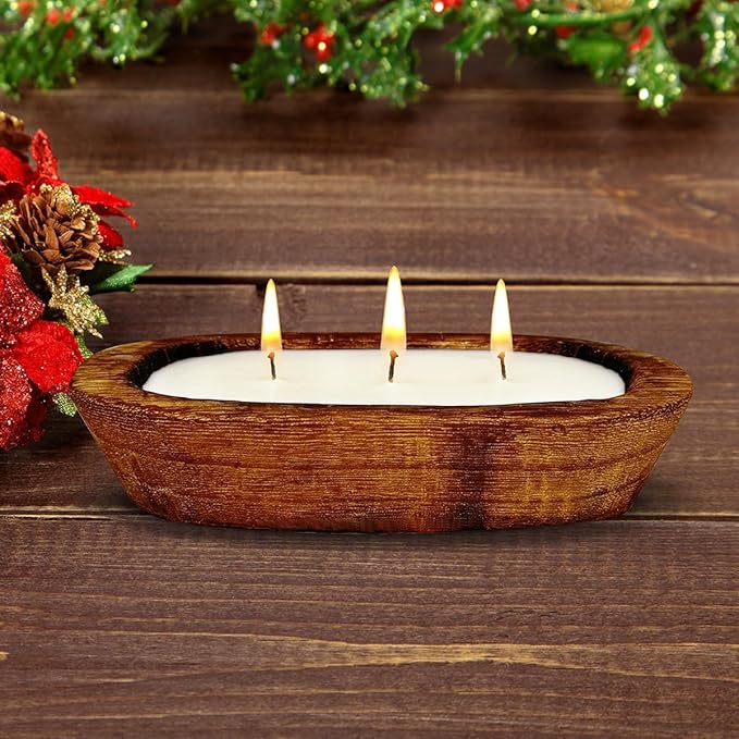 Scented Candles for Home, YeeQue Coffee Candle with Large Wooden Bowl Design for Women,Girl Birthday Gift 3 Wicks, 12oz