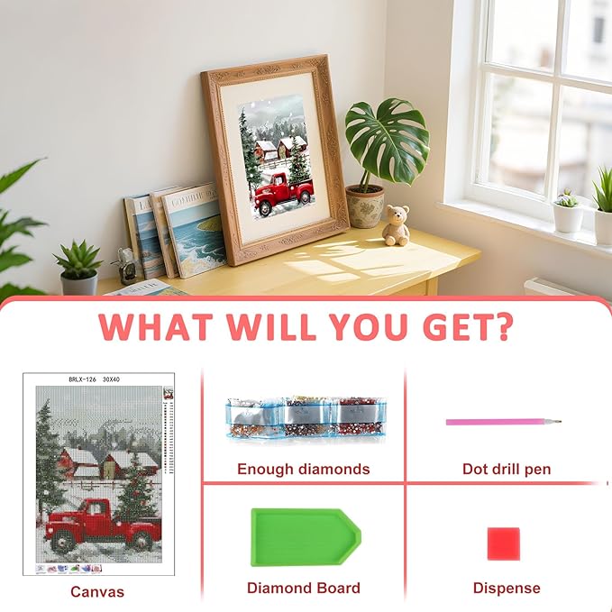 Skyboda Christmas Tree Diamond Art Kits for Adults Beginners, Red Truck Diamond Painting Kits for Adults,5D Full Drill DIY Diamond Dot Gem Art Kit Wall Home Decor Arts Craft 12x16 inch