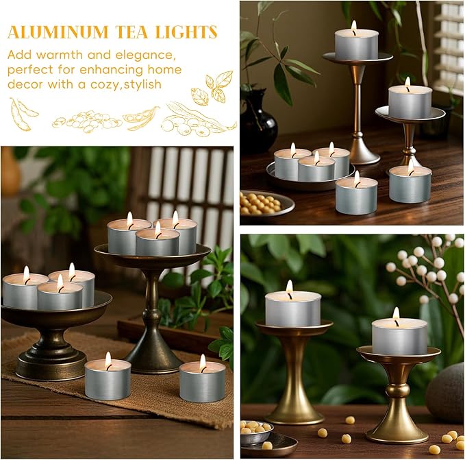 Soy Tealight Candles 50 Pack,8 Hours Long Burning Tealights Candles Bulk,Natural Soy Wax Tea Light Candle Paraffin-Free,Unscented Small Tea Candle for Emergency,Dinner