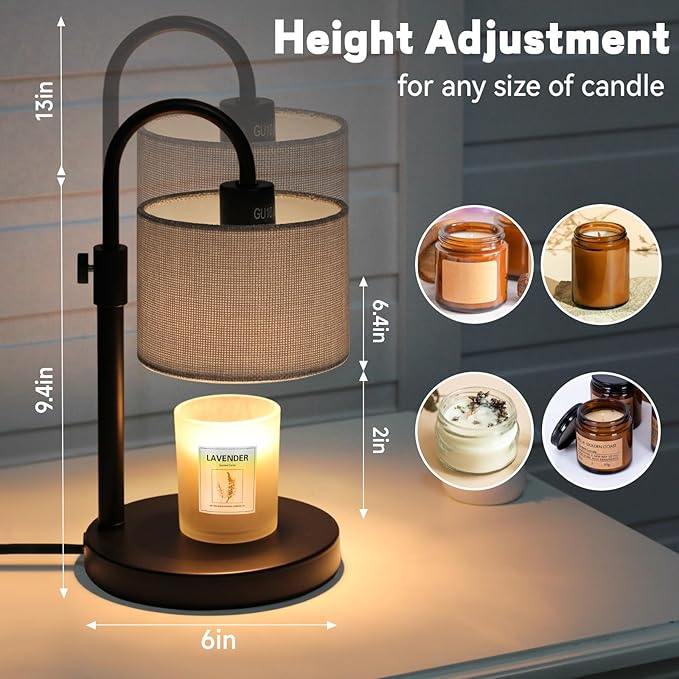 FINCMY Candle Warmer Lamp with Timer, Dimmable Candle Wax Warmer Candle Lamp with 2 Bulbs, House Warming Gifts Birthday Gifts for Women Bedroom Home Decor (Gray-Upgraded)