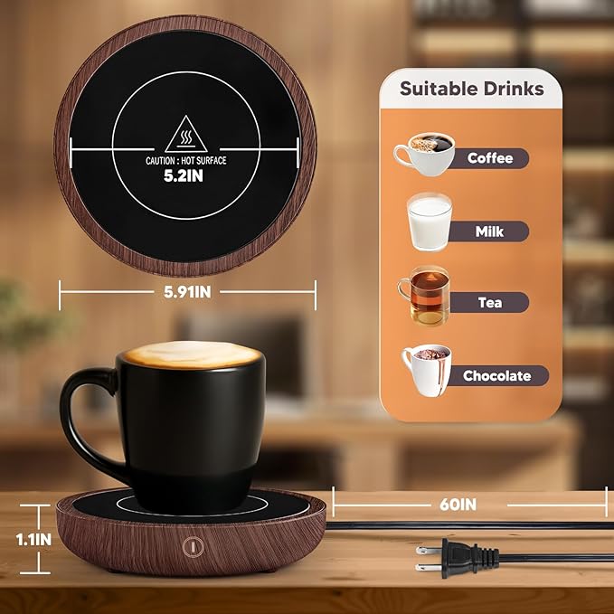 Coffee Mug Warmer, 36W Fastest Heating Temperature, KRGMNHR Coffee Cup Warmer for Desk Auto Shut Off with 3-Temp Settings, Candle Wax Warmer Heating Plate for Coffee, Milk, Tea