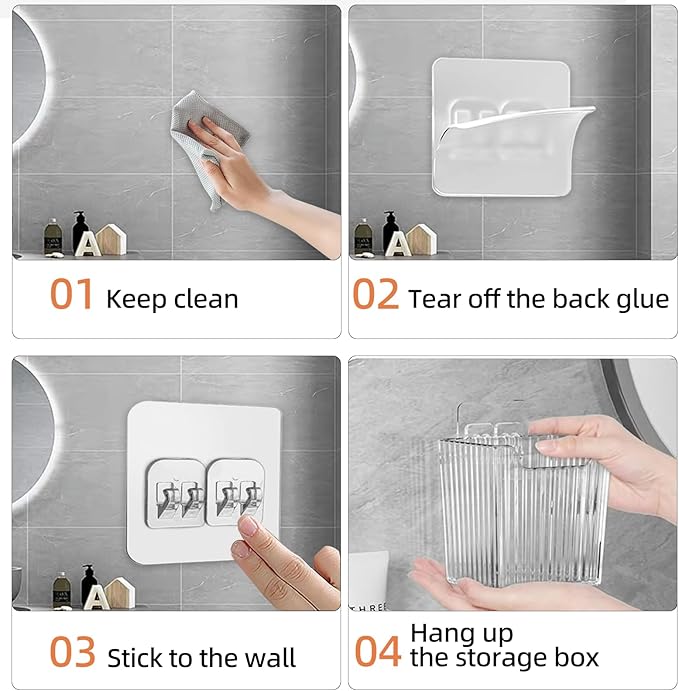 4 Pack Clear Adhesive Wall Mount Organizers, Stackable Cabinet Door Storages Baskets Bins Containers Multi-Purpose Wall-mounted Hanging Organization for Makeup,Kitchen,Bathroom