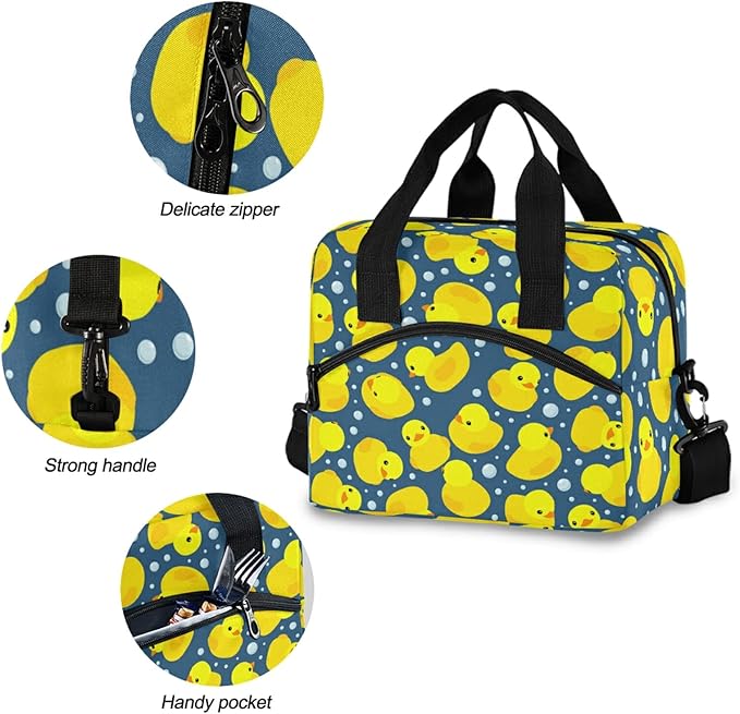 CBBYY Rubber Ducks Lunch Bags for Women Men, Reusable Insulated Lunch Box, Adjustable Shoulder Straps Tote Lunch Bag for Work Picnic School
