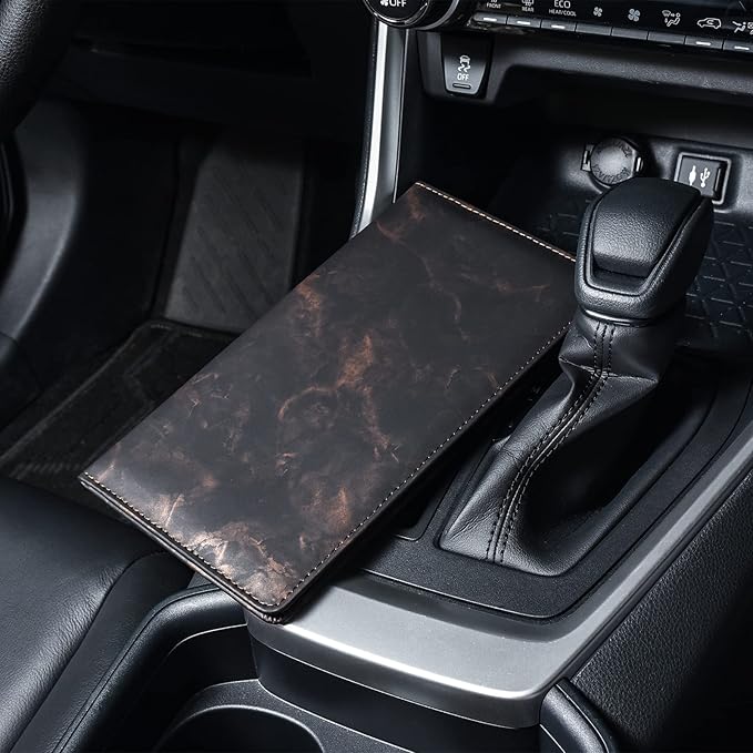 HERRIAT Car Registration and Insurance Card Holder,Marble Leather Vehicle Glove Box Automobile Documents Paperwork Wallet Case Organizer for ID, Key Contact Information Cards,Men&Women