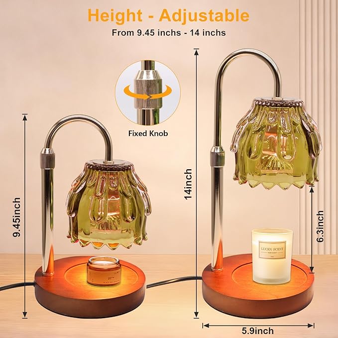 Candle Warmer Lamp with Timer and Dimmer 4-Level Dimmable Flower Light Heat Lamp for Jar Candles Adjustable Height Modern Cute Home Decor for Living Room Bedroom and Best Gift for Friends Lover. Gold