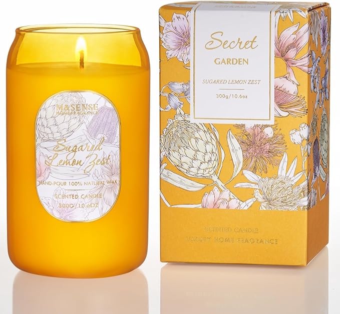 M&SENSE Aromatherapy Yellow Soy Scented Candle - Sugared Lemon Zest Scent, 10.6 oz, 60-Hour Burn,Uplifting Stress Relief Candles Gift for Birthday,Valentine's Day,Mother Day