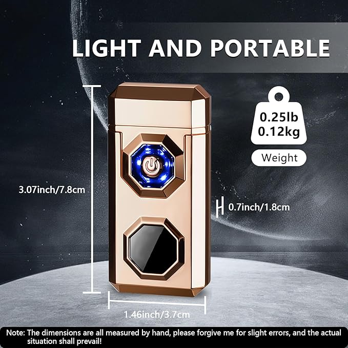 SKRFIRE Electric Rechargeable USB C Arc Plasma Lighter High Power Flame Cool Windproof Electronic Candle Lighters with LED Flashlight for Candle, Firework, Incense (Gold)