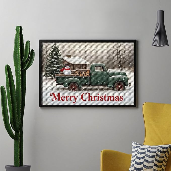 AIVKIEJK Diamond Painting Kits for Adults - Christmas Truck with Snowman & Cabin Winter Painting DIY 5D Full Drill Diamond Dots Paintings with Diamonds Gem Art and Crafts Home Decor 8"x12"