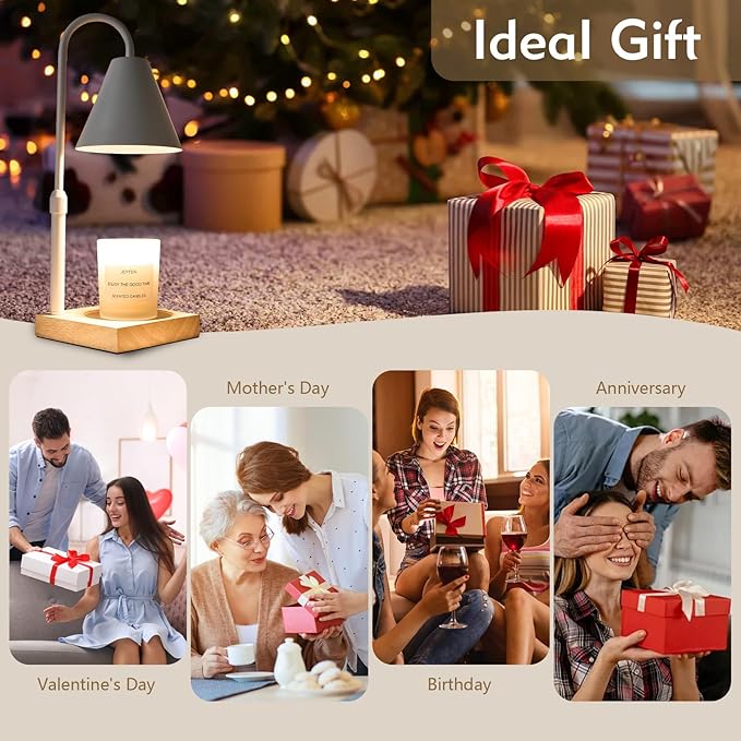Electric Candle Lamp with Timer: Adjustable Height for All Size Jar Candles, Dimmable Light with 2 Bulbs for Bedroom Home Decor, Gifts for Women, White