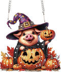 Diamond Art Painting Pendant Kits 5D Diamond Painting Art Hanging Kit Halloween Pumpkin Pig DIY Diamond Crystal Window Door Pendant Kit for Adults Gift Wall Home Halloween Decor (24.1x23.4cm)