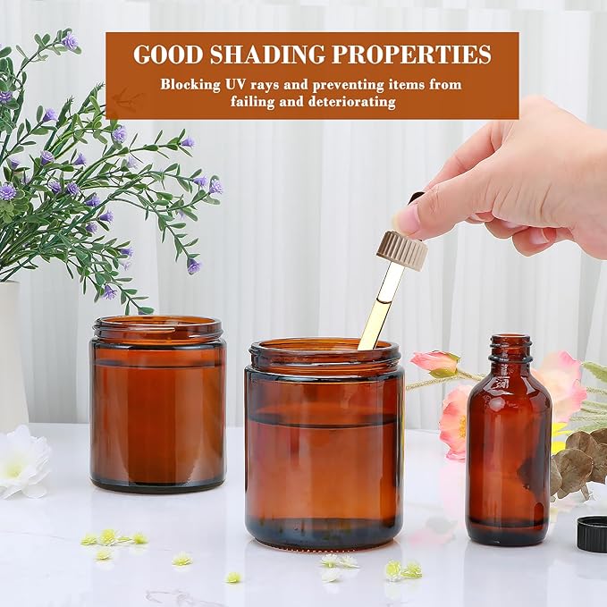 Salzesfalls 16 Pack Dark Amber Candle Jars for Making Candles,8 oz Glass Jars with Lids,Candle Jars with 16 Metal lids,Canning Jars For Candles,Spice,Powder,Liquid,Sample
