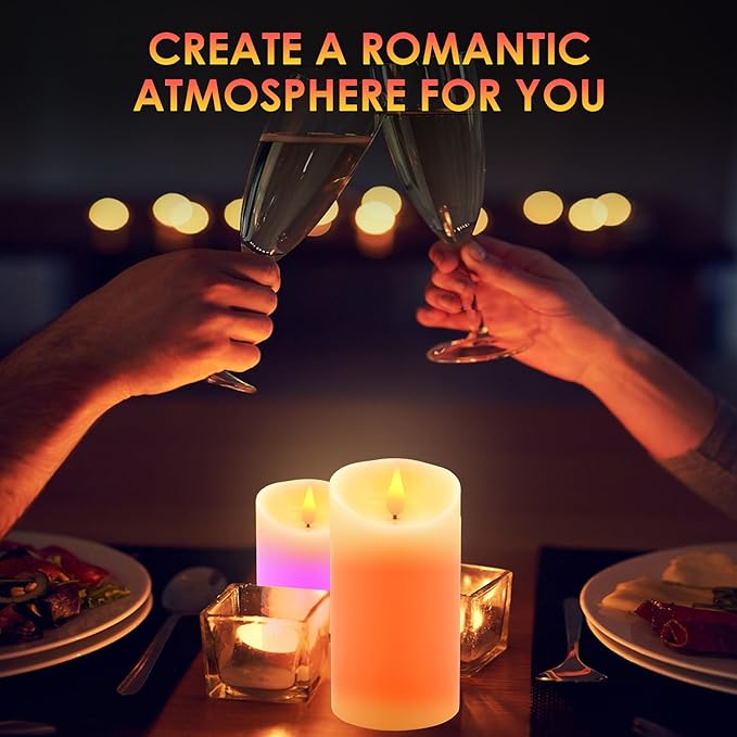 Flameless LED Candles Light, ALED Light 3 Pack Warm White Plus Multicolor Real Wax Battery Operated Electric LED Battery Candles with Timer FLameless Pillar Candles for Decoration