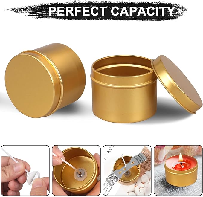 DINGPAI Candle Tin 18 Pcs, 4oz Candle Containers, Candle Jars for DIY Candle Making, Gold Color, Arts & Crafts, Storage and Holiday Gifts