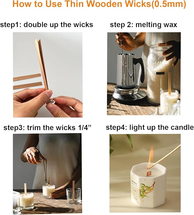 460 Pcs Wooden Candle Wicks Kit Crackling Wood Wicks 5.1 X 0.5 Inch 200 pcs Natural Candle Wood Wicks with Stand Candle Cores for DIY Candle Making Craft Wood Wicks for Candle Making